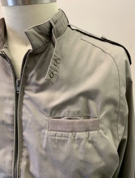 Mens, Windbreaker, MEMBERS ONLY, Taupe, Poly/Cotton, Nylon, Solid, XL, Zip Front, 3 Pockets, Epaulets, Snap Closure Neck Strap