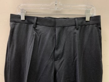 Mens, Suit, Pants, Boss, Charcoal Gray, Wool, Solid, 32/29, Flat Front Side Pockets, Zip Front, Belt Loops