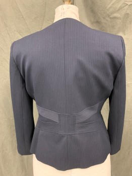 Womens, Suit, Jacket, TAHARI, Navy Blue, White, Polyester, Viscose, Stripes - Pin, B 42, 16, W 38, Snap Front with Metal Bubble "Buttons", No Collar, Double Angled Waistband