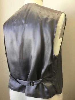 Mens, Suit, Vest, EGARA, Gray, Wool, Solid, 48, 6 Buttons, 2 Pockets, Gray Satin Lining and Back, Self Attached Belt in Back