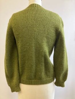 N/L, Green, Cable Knit With Leaf Detail, CN, L/S, B.F., Cardigan