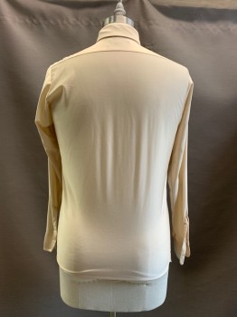 VAN HEUSEN, Cream, Nylon, Solid, L/S, Button Front, Collar Attached, Chest Pocket