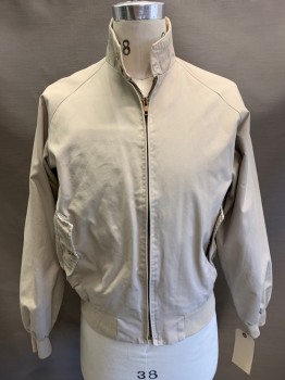 CAMPUS, Lt Beige, Poly/Cotton, Solid, Zip Front, C.A., 2 Button Flap Pockets, Windbreaker