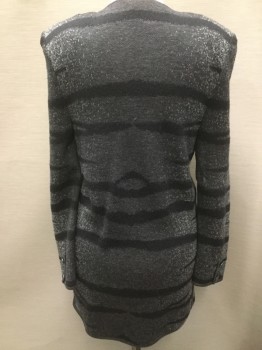 Womens, Sweater, N/L, Gray, Black, Lt Gray, Acrylic, Animal Print, H38, B38, Grey Tiger Stripes, 4 Buttons, Double Breasted, 1 Patch Pocket, Shoulder Pads, Working Girl,