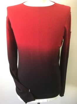 Womens, Pullover, ISABEL BENENATO, Dk Red, Black, Wool, Polyester, Solid, L, Red to Brown, Black Ombre, Round Neck,  Long Sleeves with Small Pocket on Left Sleeves