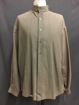N/L, Brown, Cotton, Solid, Button Front, Collar Band, Long Sleeves,