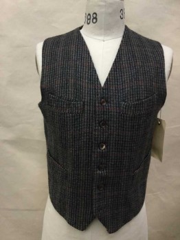 N/L, Gray, Black, Brown, Red, Green, Wool, Plaid, Button Front, 4 Pockets,