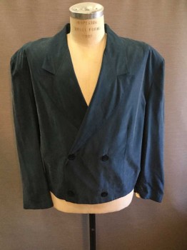 Mens, Blazer/Sport Co, Nino Foriero, Teal Blue, Silk, Solid, 48, Short Jacket, Double Breasted, Collar Attached, Peaked Lapel