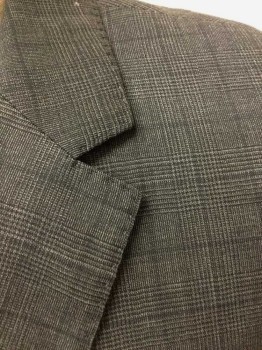 Mens, Suit, Jacket, HUGO BOSS, Dk Gray, Charcoal Gray, Wool, Spandex, Glen Plaid, Grid , 40R, Dark Gray with Charcoal Glen Plaid, Faint Charcoal Grid Pattern, Single Breasted, Notched Lapel, 2 Buttons,  3 Pockets, Black Lining