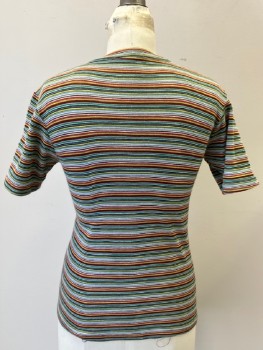 Womens, T-Shirt, N/L, Multi-color, Cotton, Stripes - Horizontal , B: 36, S, Crew Neck, S/S, Multiple 