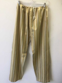 Mens, 1930s Vintage, Pajama Pant, P2, MTO, Mustard Yellow, Black, Gray, Yellow, Cotton, Stripes - Vertical , W:44, XXL, 1 Button Front,  Drawstring, Multiples,