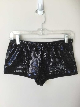 Womens, Shorts, FOREVER 21, Black, Sequins, Polyester, M, Sequinned Hot Pants. Elasticated Waist
