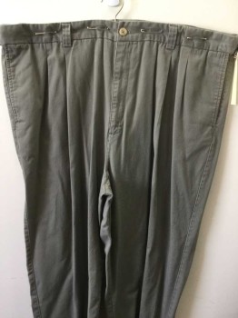 HARBOR BAY, Olive Green, Cotton, Solid, Double Pleats,  Zip Front, Waistband, 4 Pockets
