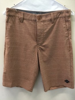 Mens, Shorts, RIPCURL, Chestnut Brown, White, Polyester, Spandex, Stripes, Heathered, 28, Zip Fly, Button Closure, Belt Loops, 4 Pockets