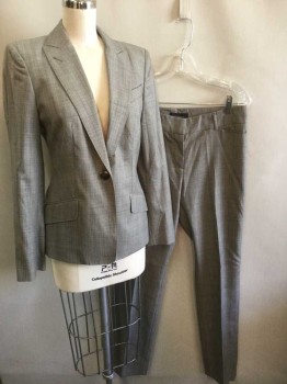 PIAZZA SEMPIONE , Gray, Charcoal Gray, White, Tan Brown, Wool, Plaid - Tattersall, Speckled, Specked Gray with Faint Tan Tattersall Pinstripes, Single Breasted, Peaked Lapel, 1 Button, 3 Pockets, Black Lining