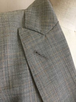 Womens, Suit, Jacket, PIAZZA SEMPIONE , Gray, Charcoal Gray, White, Tan Brown, Wool, Plaid - Tattersall, Speckled, B32, 4, Specked Gray with Faint Tan Tattersall Pinstripes, Single Breasted, Peaked Lapel, 1 Button, 3 Pockets, Black Lining