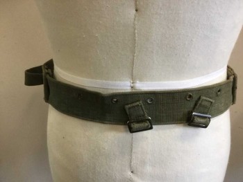 N/L, Olive Green, Cotton, 2 1/2" Wide, Thick Webbing, Grommet Holes, Buckle Tabs