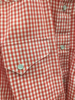 SEPLERS, Red, White, Polyester, Cotton, Check , Pearl Snap Front, Long Sleeves, 2 Flap Pocket,