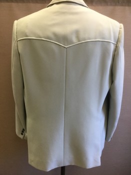 N/L, Lt Blue, Polyester, Solid, Twill Ribbed Texture, Single Breasted, Notched Lapel, 2 Buttons,  3 Pockets, Western Style Yoke Across Front, Pointed Pocket Flaps,
