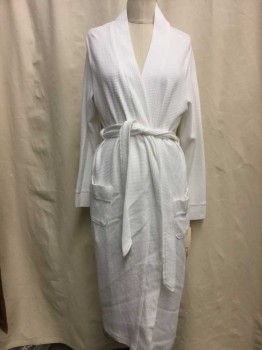 Womens, SPA Robe, GILLIGAN & OMALLEY, White, Cotton, Polyester, Grid , M/L, White with White Self Grid, 2 Pockets, Belt,