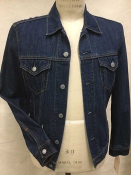 Mens, Jean Jacket, LEVI, Navy Blue, Cotton, Heathered, M, Heather Navy Jean Jacket, Collar Attached, 2 Pocket W/flap, Metal Button Front, Long Sleeves,