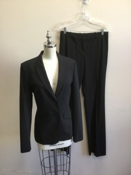 Womens, Suit, Jacket, BOSS, Black, Wool, Lycra, Solid, 2, Jacket -  2 Button Single Breasted, Peaked Lapel, 2 Pockets,