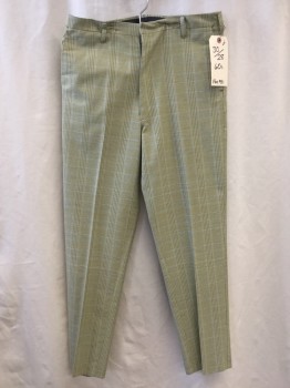 NO LABEL, Green, Camel Brown, Teal Blue, Cream, Wool, Plaid, Flat Front, 4 Pckts, Zip Fly, Tapered Leg