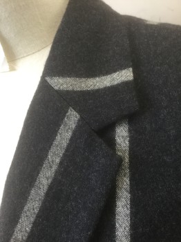 Mens, Sportcoat/Blazer, MNW, Charcoal Gray, Lt Gray, Wool, Stripes - Vertical , 41R, "M", Single Breasted, Notched Lapel, 1 Button, 3 Pockets, Solid Black Lining