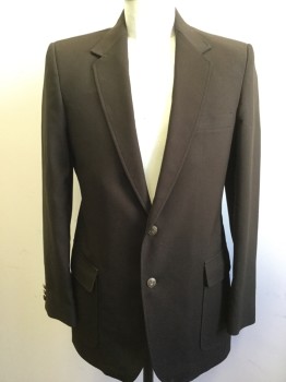 Mens, Blazer/Sport Co, HAGGAR, Dk Brown, Polyester, Solid, 40L, Single Breasted, Collar Attached, Notched Lapel, 2 Buttons,  3 Pockets