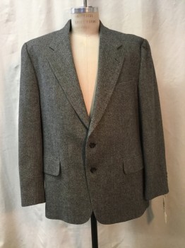 Mens, Sportcoat/Blazer, CLUB ROOM, White, Black, Wool, Herringbone, 43 R , White/ Black Herringbone, Notched Lapel, Collar Attached, 2 Buttons,  3 Pockets,
