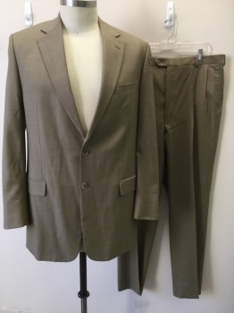 JOSEPH FEISS, Lt Brown, Wool, Solid, Single Breasted, Collar Attached, Notched Lapel, 2 Buttons,  3 Pockets