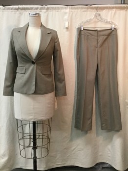 Womens, Suit, Jacket, KASPER, Taupe, Polyester, Rayon, Heathered, 10, Heather Taupe, Notched Lapel, 1 Button, 2 Pockets,
