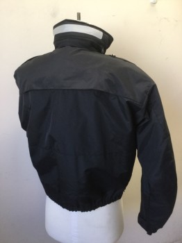 Mens, Fire/Police Jacket, BLAUER, Navy Blue, Nylon, Polyester, Solid, XL, Ripstop, Zip & Snap Frtont, Collar Attached, 2 Pockets, Side Zips Under Arms, Removable Liner, Epaulets, Hide Away Hoody in Collar, Reflective Silver Stripe on Collar