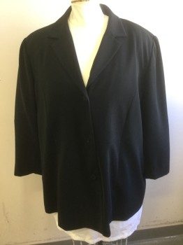Womens, Blazer, CASLON, Black, Polyester, Solid, 22W, Single Breasted, Notched Lapel, 3 Buttons, Padded Shoulders, Seam at Waist, Princess Seams, 2 Pockets