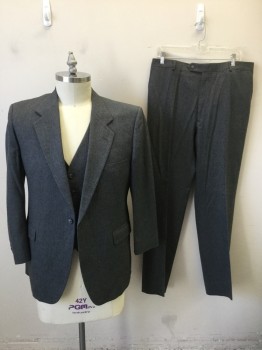 GIVENCHY, Gray, Wool, with Light Blue and Cream Pinstripes, Single Breasted, Notched Lapel, 1 Button,