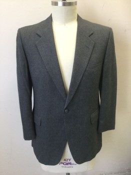 Mens, 1980s Vintage, Suit, Jacket, GIVENCHY, Gray, Wool, 44, with Light Blue and Cream Pinstripes, Single Breasted, Notched Lapel, 1 Button,