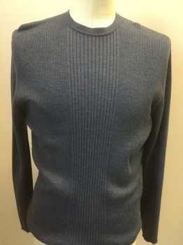 Mens, Pullover Sweater, BRANDINI, Slate Blue, Wool, Solid, XL, Double, Ribbed, Crew Neck, Long Sleeves,