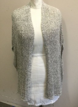 LANE BRYANT, Lt Gray, Gray, Cotton, Nylon, Speckled, Loose Crochet, Sleeveless, Low Armholes, Open at Center Front with No Closures
