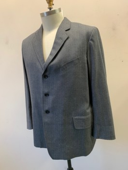 SIAM COSTUMES MTO, Gray, French Blue, Wool, Herringbone, Stripes - Pin, Single Breasted, Double Edge-stitched Notched Lapel, 3 Buttons, 3 Pockets,