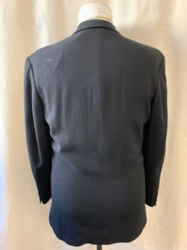 OSCAR DE LA RENTA, Black, Wool, Solid, Notched Lapel, Single Breasted, Button Front, 3 Buttons, 3 Pockets
