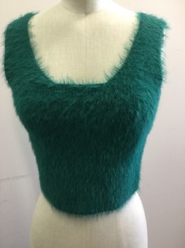 Womens, Pullover, TRAC, Jade Green, Polyester, Solid, S/M, Tank, Scoop Neck & Back, Cropped, Eyelash Texture