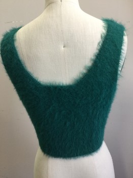 Womens, Pullover, TRAC, Jade Green, Polyester, Solid, S/M, Tank, Scoop Neck & Back, Cropped, Eyelash Texture