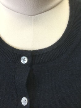 BANANA REPUBLIC, Navy Blue, Wool, Solid, Dark Navy, Lightweight Knit, Long Sleeves, 8 Gray Buttons at Front, Scoop Neck