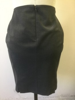 THEORY, Dk Gray, Polyester, Wool, Solid, Straight Fit, 1 Dart at Either Side of Waist, Knee Length, Invisible Zipper at Center Back, 2 Vents at Back Hem