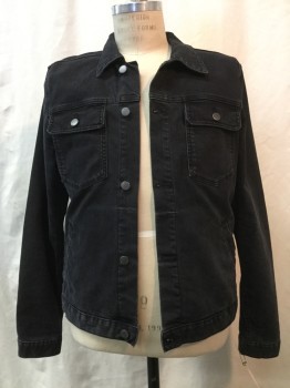 Mens, Jean Jacket, NO LABEL, Faded Black, Cotton, Elastane, Solid, S, Faded Black, Button Front, Collar Attached, 4 Pockets,