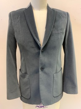 Mens, Sportcoat/Blazer, PRINGLE, Gray, Cotton, Viscose, 40R, Velvet, Notched Lapel, Single Breasted, Button Front, 2 Buttons, 3 Pockets