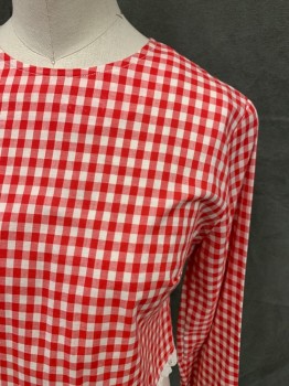 JUNIORITE, Red, White, Cotton, Check , Short Top, Long Sleeves, Button Back, White Eyelet Ruffle Hem/Cuff,