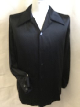 Mens, Club Shirt, CREME DE SILK, Black, Silk, Solid, L, Collar Attached, Button Front, Long Sleeves,