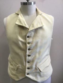 N/L, Cream, Cotton, Solid, Military Uniform Vest, Brushed Twill, Stand Collar, 2 Batwing Pockets, Gold Metal Anchor Buttons, Self Twill Ties in Back, Aged, Made To Order Late 1700's Early 1800's Reproduction