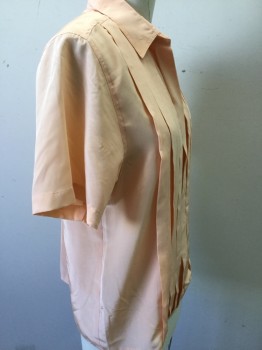 Womens, Blouse, RAFAELLA, Peach Orange, Polyester, Solid, B 38, 10, S/S, Button Front, Collar Attached, Pleated Front